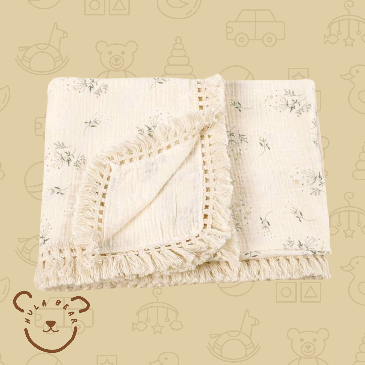 Muslin Baby Blanket with Fringe Detail