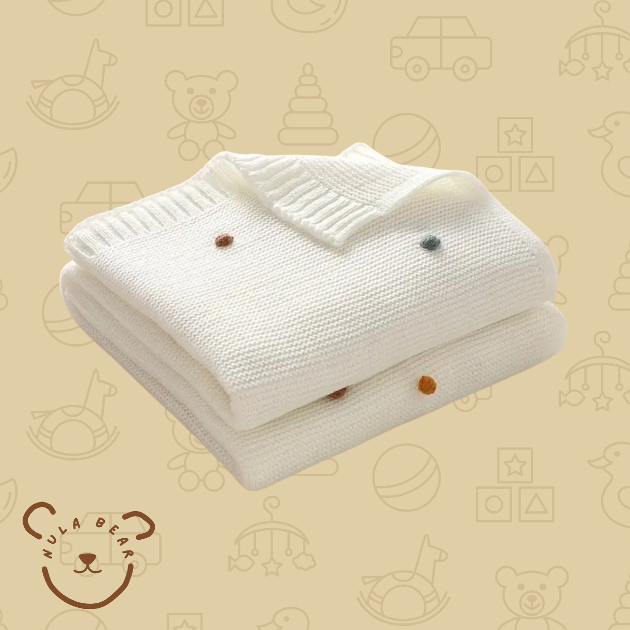 Woolen Baby Blanket with Pom Pom Detail