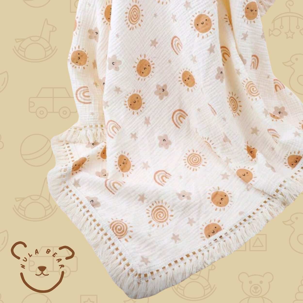 Muslin Baby Blanket with Fringe Detail